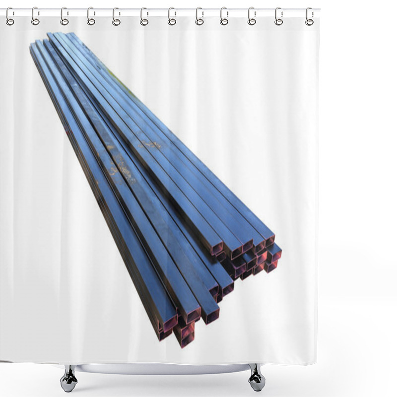 Personality  Stack Of Steel Metal Pipes Isolated Shower Curtains