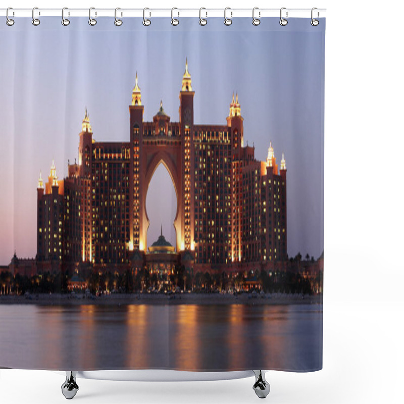 Personality  Atlantis Hotel Illuminated At Night. Palm Jumeirah, Dubai United Arab Emirates. Shower Curtains