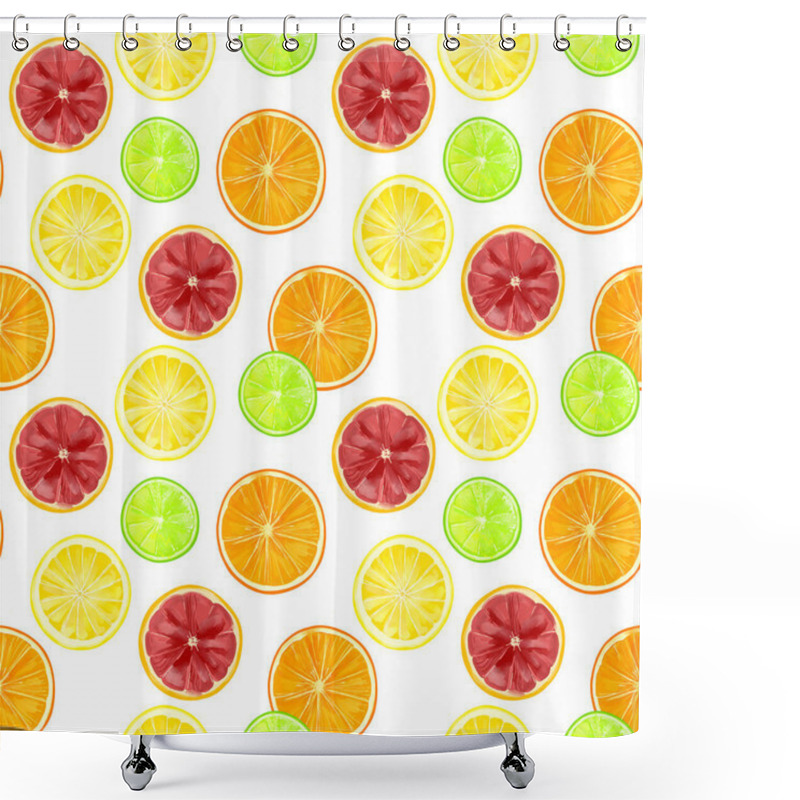 Personality  Seamless Pattern With Citrus Fruits With Orange, Grapefruit, Lemon And Lime On A White Background. Shower Curtains