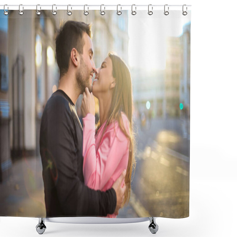 Personality  Romantic Couple Kissing Tenderly In The Street Shower Curtains