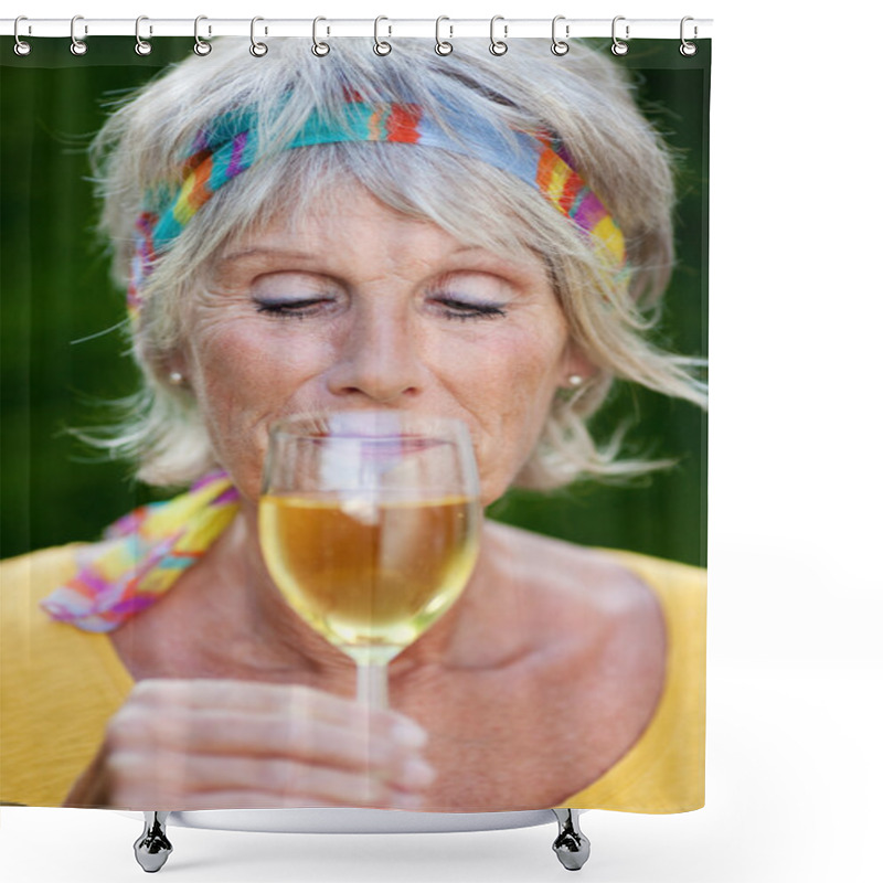 Personality  Mature Woman Drinking White Wine Shower Curtains