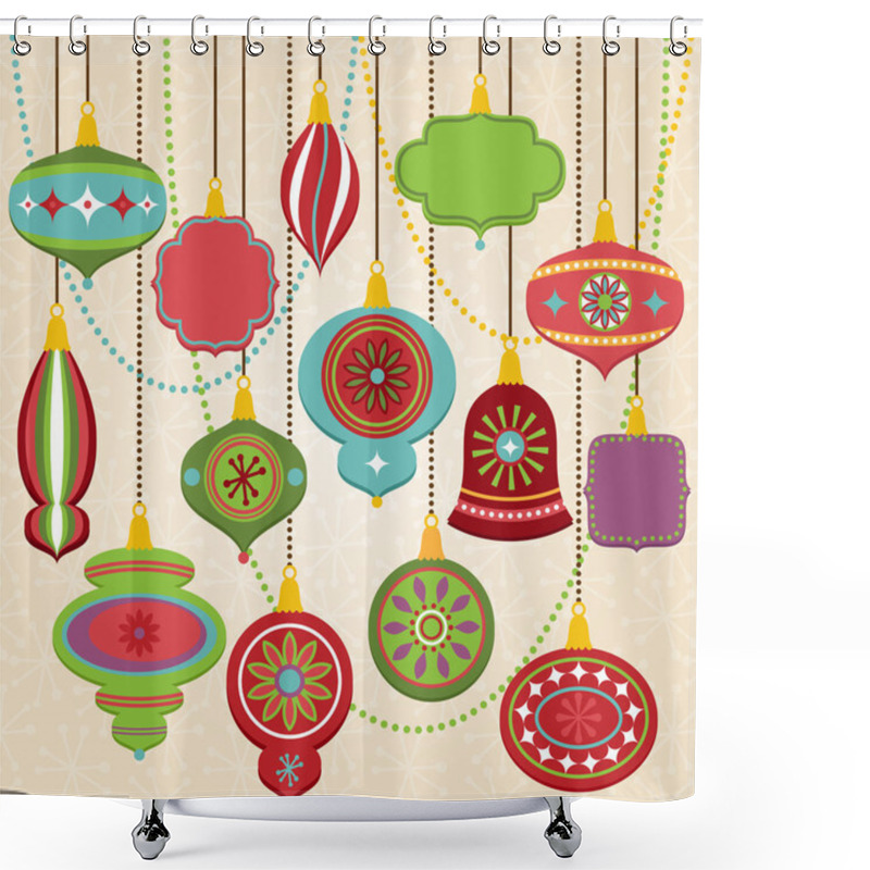 Personality  Vector Collection Of Retro Christmas Ornaments Shower Curtains