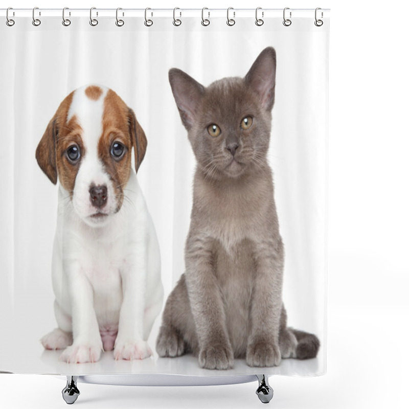 Personality  Puppy And Kitten On White Shower Curtains