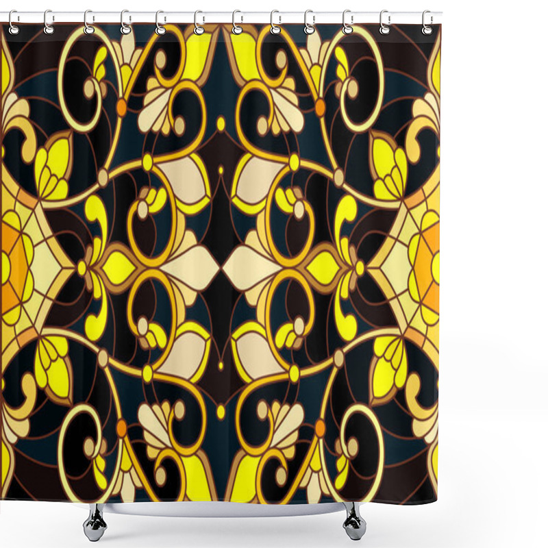 Personality  Illustration In Stained Glass Style With Floral Ornament ,imitation Gold On Dark Background With Swirls And Floral Motifs Shower Curtains