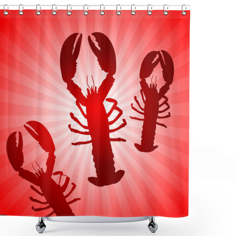 Personality  Lobster Set On Abstract Red Background Shower Curtains