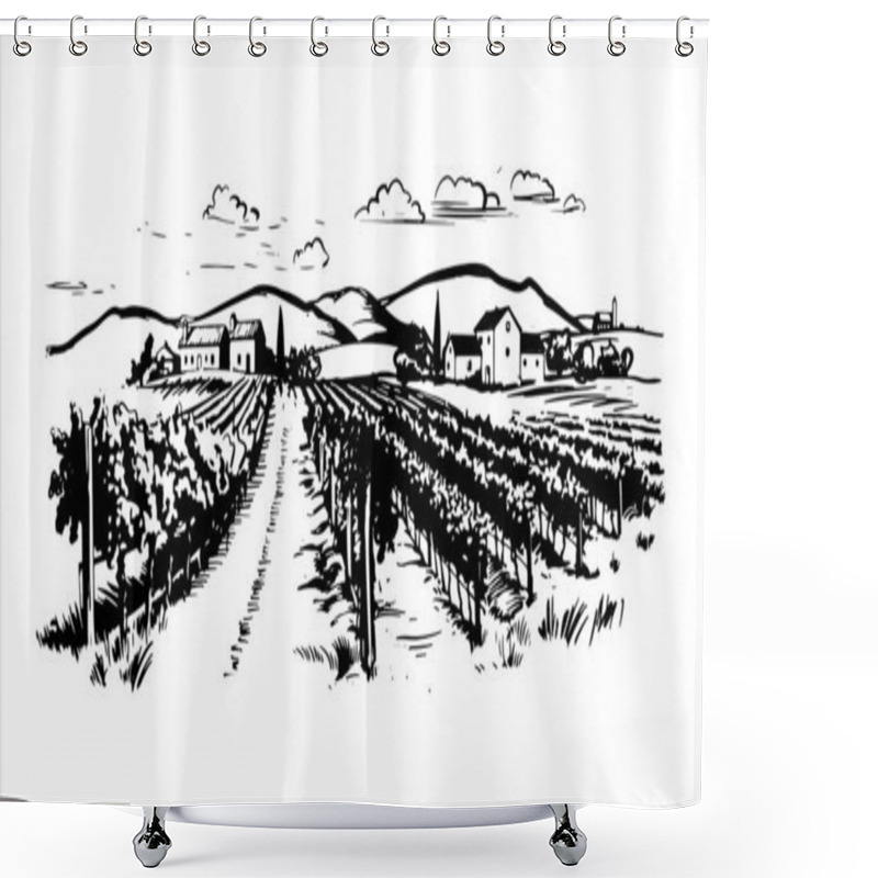 Personality  Wine Plantations Hand Drawn, Vector. Shower Curtains