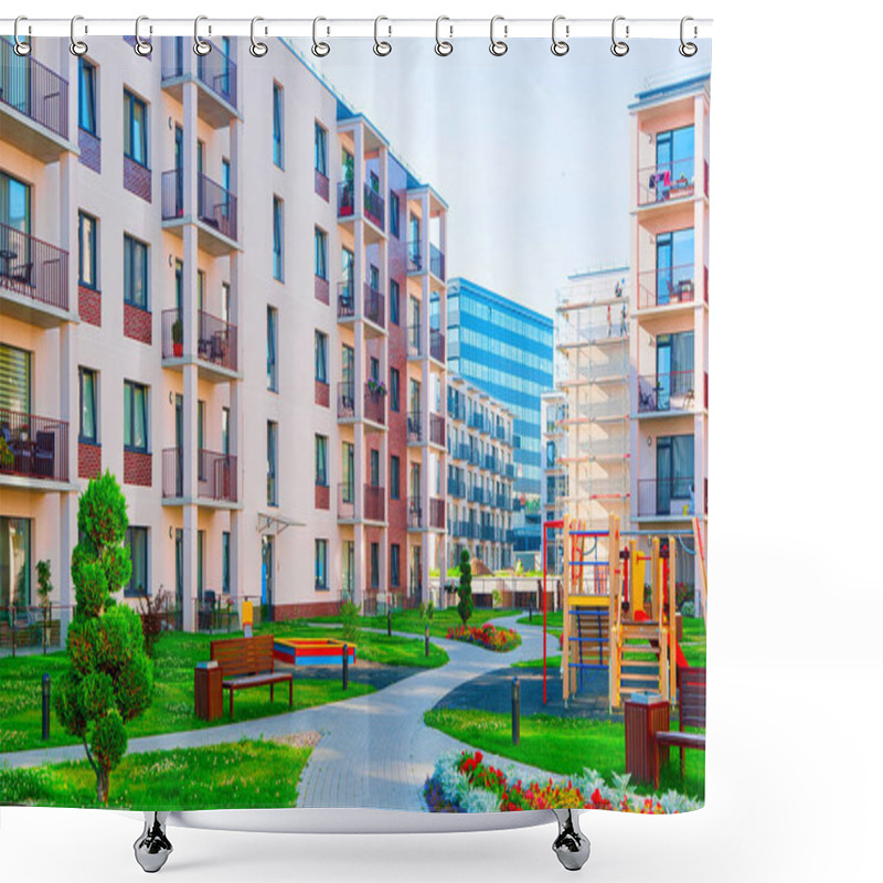 Personality  Modern Apartment Residential Building Children Playground Reflex Shower Curtains