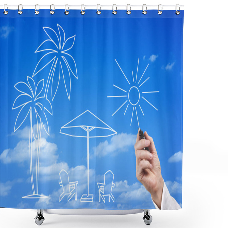 Personality  Man Sketching A Tropical Beach Scene Shower Curtains