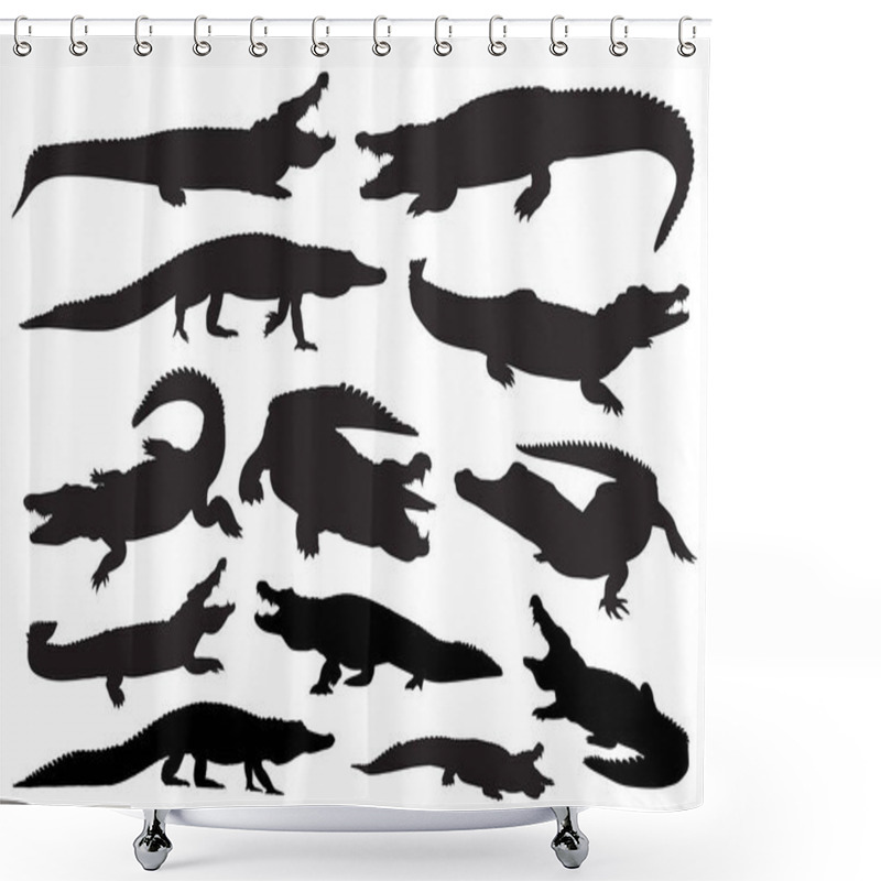 Personality  Set Of Alligator Silhouettes, Vector Illustration Shower Curtains