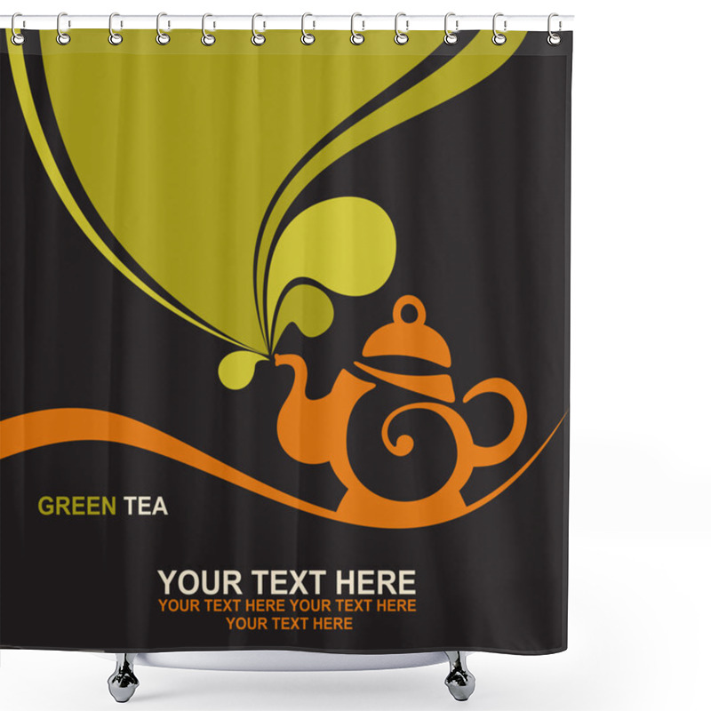 Personality  Teapot With Green Tea. Shower Curtains