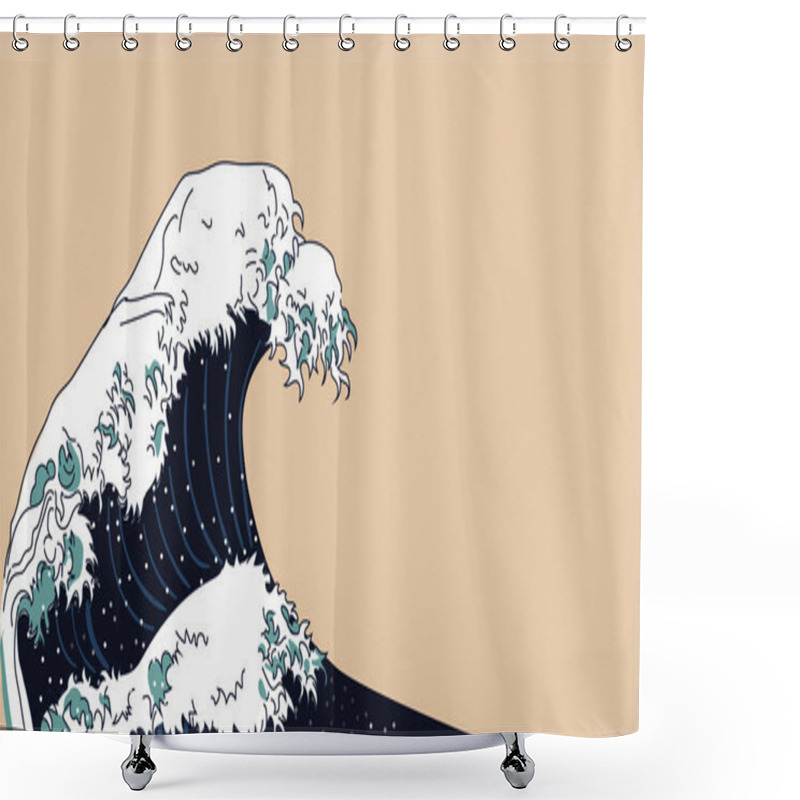 Personality  Asian Illustration Of Ocean Waves And Sun. Isolated On A White Background Shower Curtains