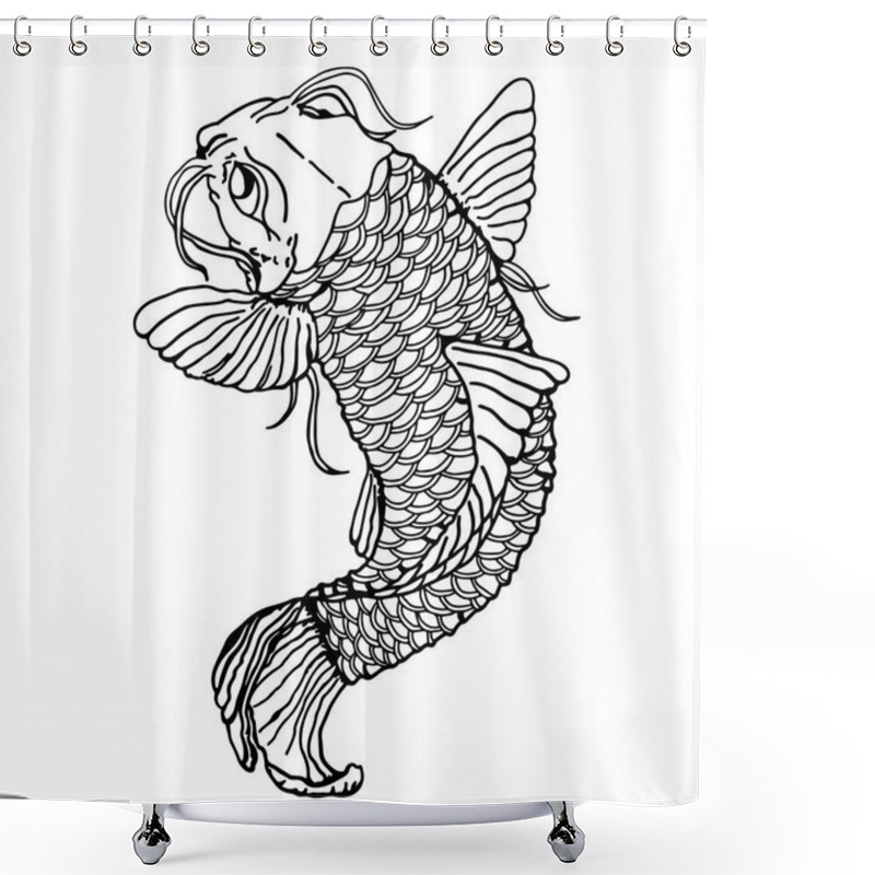 Personality  Sketch - Tattoo Japanese Catfish, Close-up. Detailed Sketch Of Fish Shower Curtains