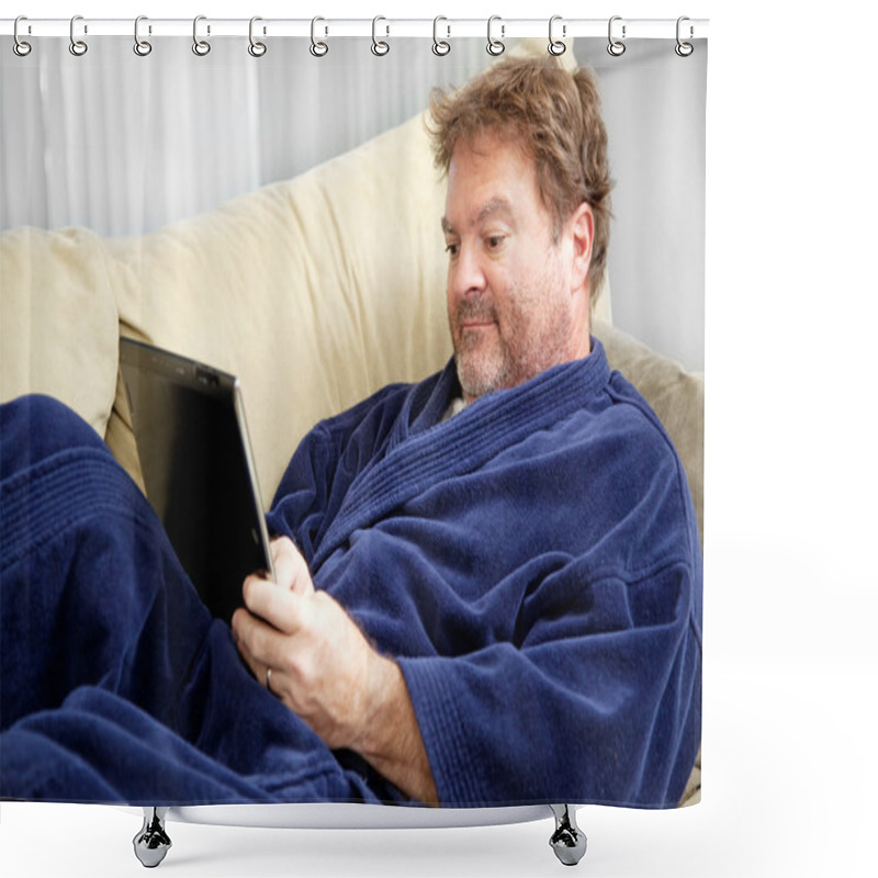 Personality  Casual Man Using Tablet PC Shower Curtains