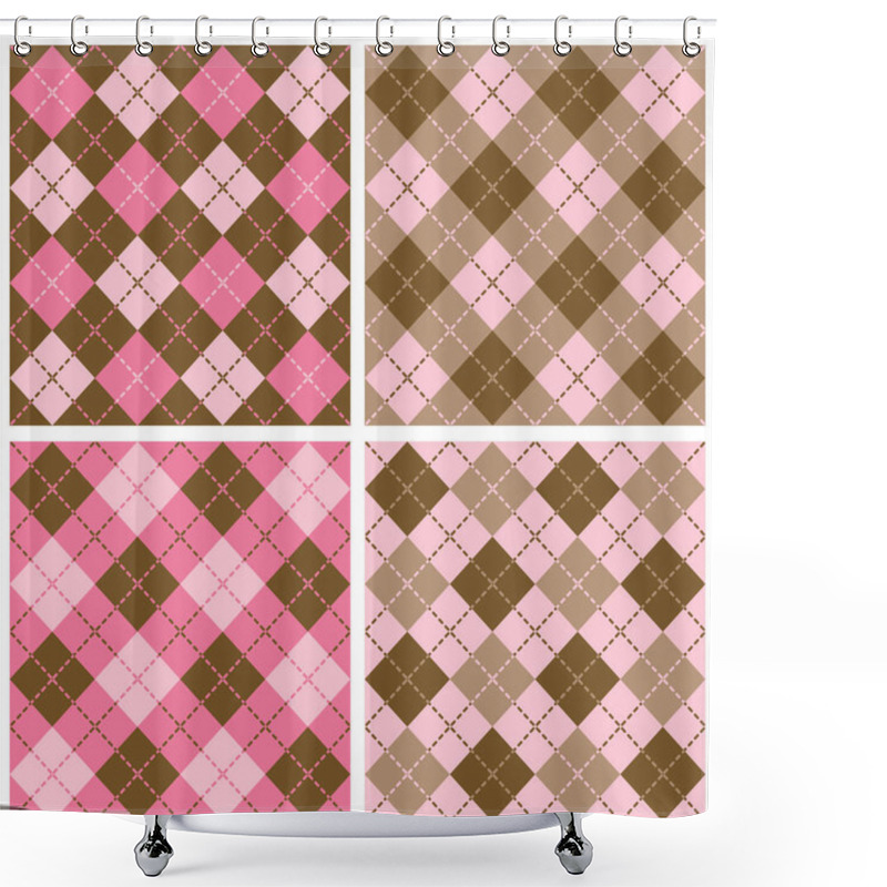 Personality  Plaid-Argyle Patterns In Pink And Brown Shower Curtains