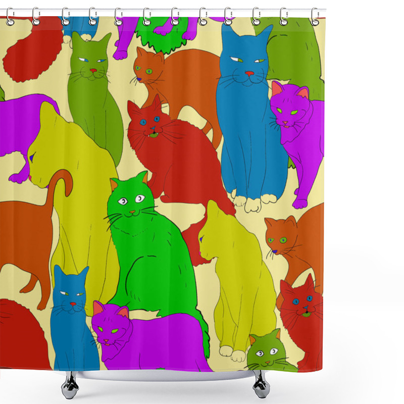 Personality  Cats Seamless Pattern Background. Vector Illustration. Shower Curtains