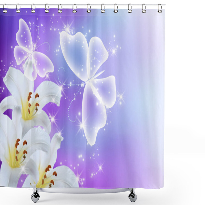 Personality  Lilies Blossom And Butterflies Shower Curtains