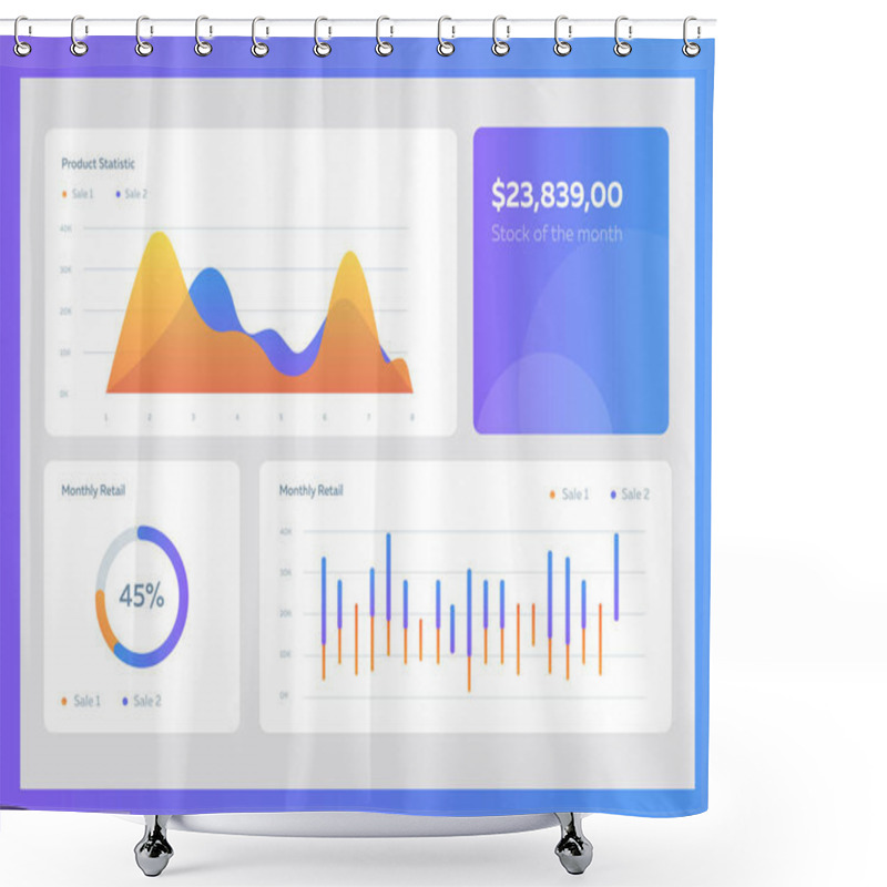 Personality  Infographic Dashboard Template With Flat Design Graphs And Charts. Information Graphics Elements Shower Curtains