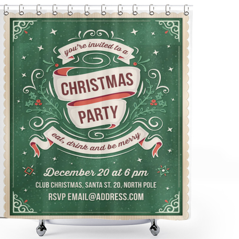 Personality  Green Christmas Party Invitation Template Shower Curtains