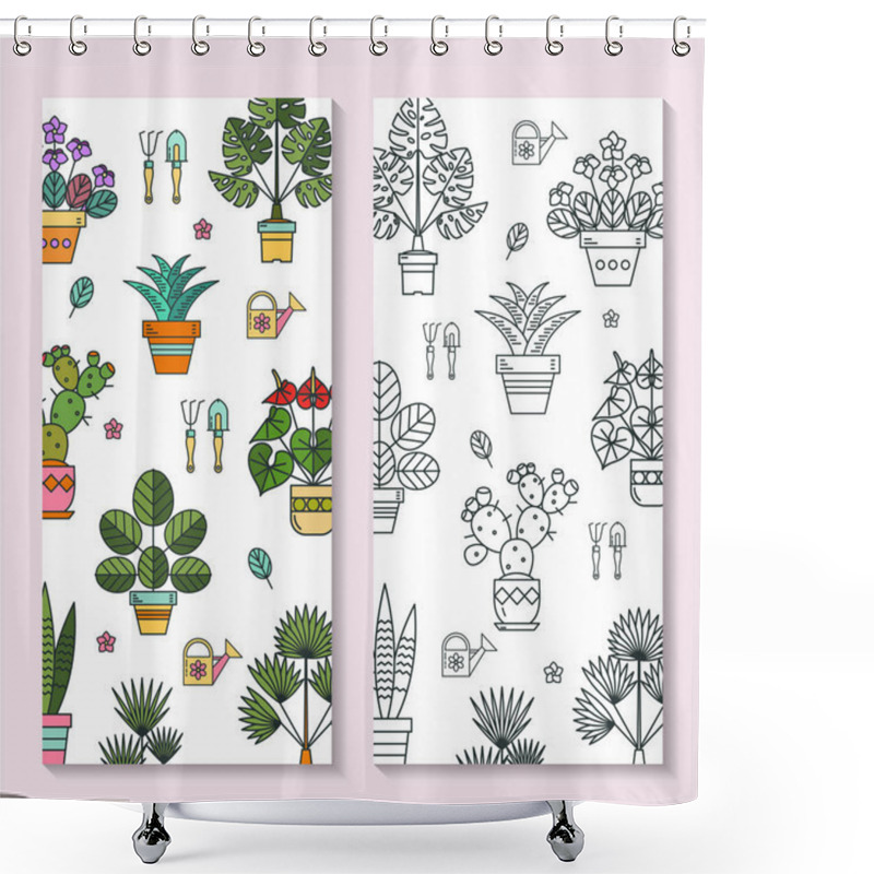 Personality  Potted Plants. Vector Illustration, Floral Background, Pattern. Isolated On White Background. For The Flower Shop. Shower Curtains