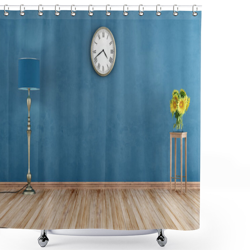 Personality  Retro Room With Blue Wall Shower Curtains