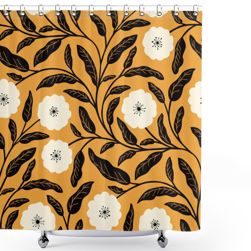 Personality  Bold Botanical Blooms On Golden Orange Pattern Shower Curtains