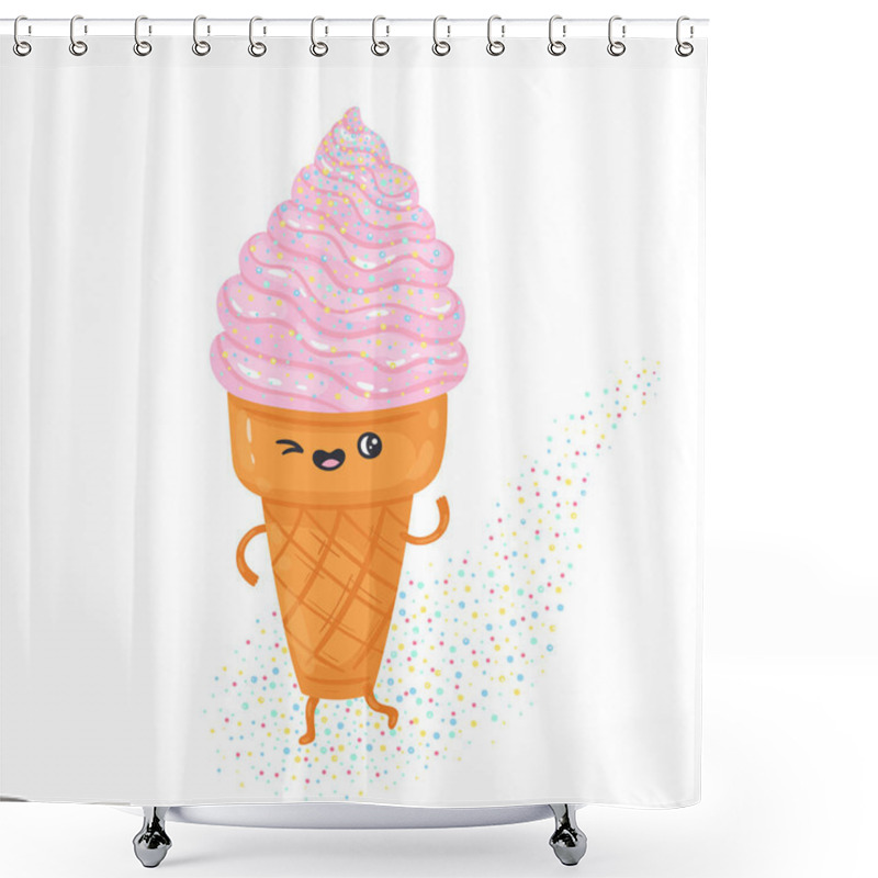 Personality  Postcard With A Nice Character Strawberry Ice Cream. Vector Illustration In Doodle Style Shower Curtains