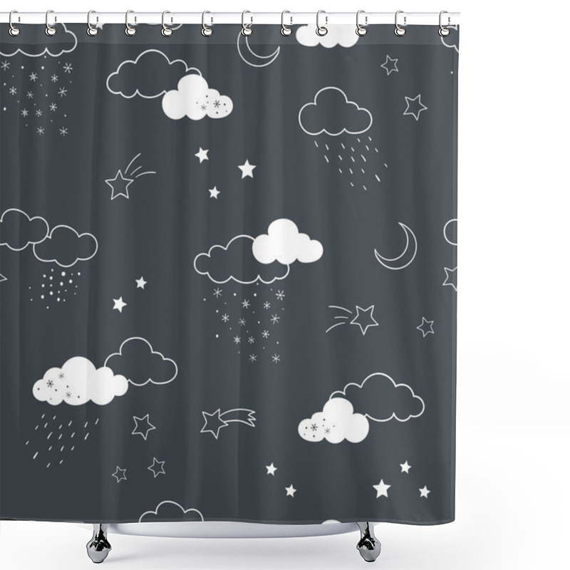 Personality  Fun Clouds Seamless Pattern, Hand Drawn Doodles Stars, Clouds, Moon - Great For Textiles, Banners, Wallpapers, Bed Linen - Vector Surface Design Shower Curtains