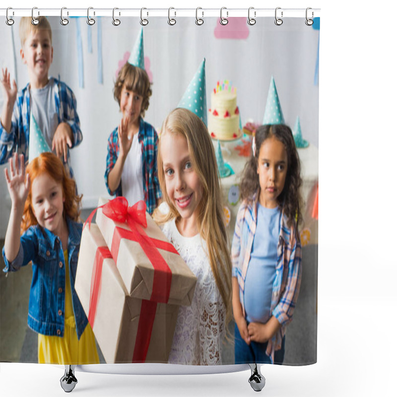 Personality  Multiethnic Kids With Birthday Presents Shower Curtains