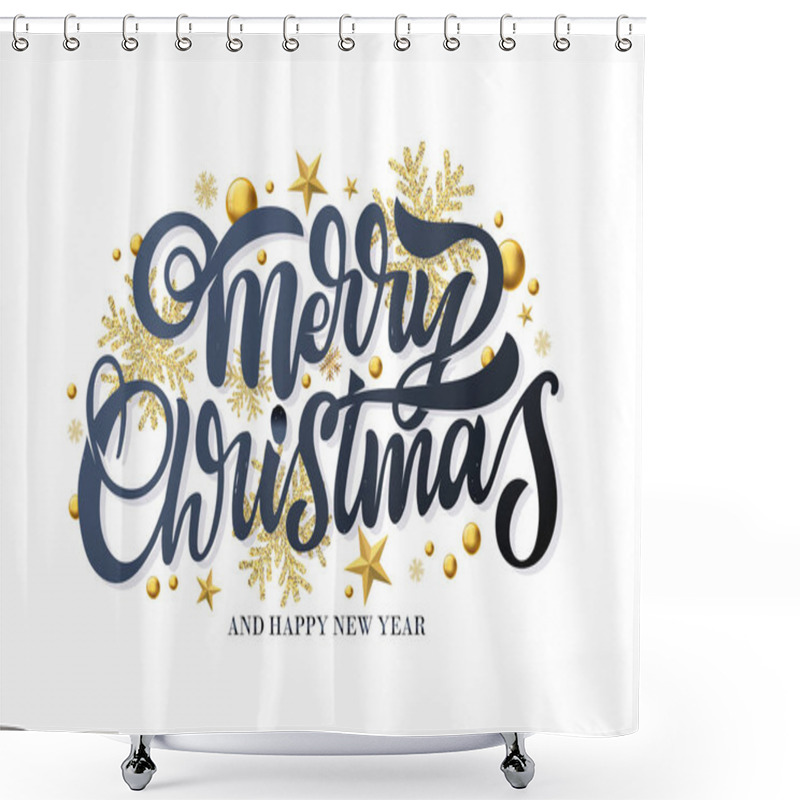 Personality  Happy Winter Holidays Postcard. Seasons Greetings.  Merry Christmas And Happy New Year Lettering. Holly Jolly. Merry And Bright. Shower Curtains