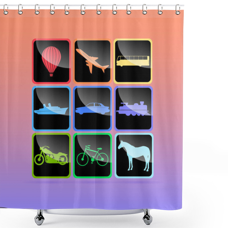 Personality  Means Of Transportation Icon Set. Vector Illustration. Shower Curtains