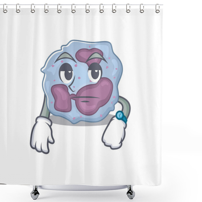 Personality  Cartoon Character Design Of Leukocyte Cell On A Waiting Gesture Shower Curtains