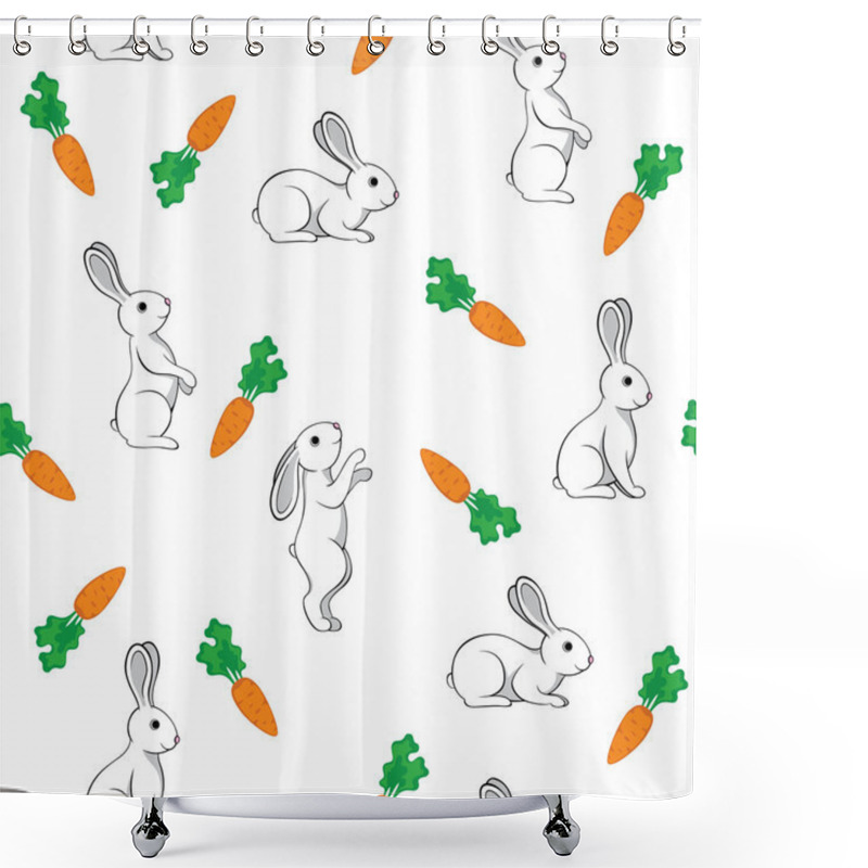 Personality  Seamless Pattern Of Rabbits And Carrots Shower Curtains