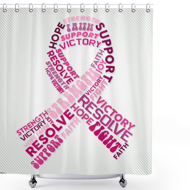 Personality  Breast Cancer Awareness Pink Ribbon Text Collage Shower Curtains