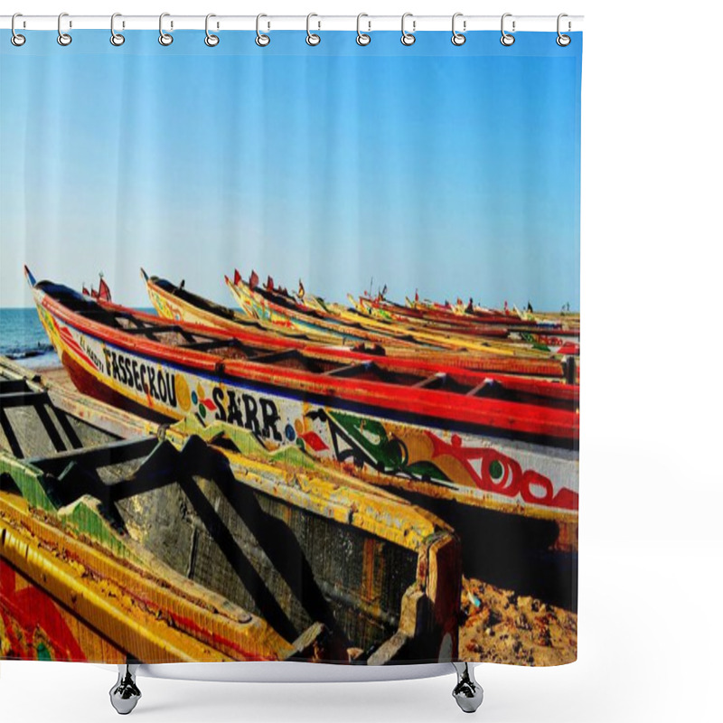 Personality  Traditional Wooden Boat In Palmarin, Senegal Shower Curtains