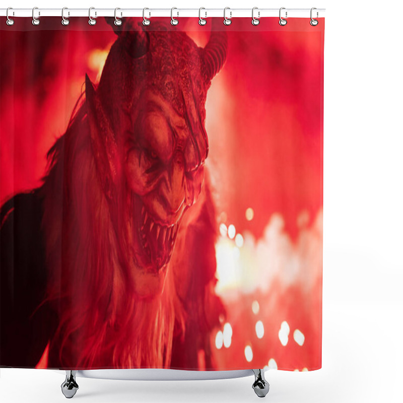 Personality  Krampus. Christmas Devils. Flames. Fire. Waiting For San Nicolo Shower Curtains