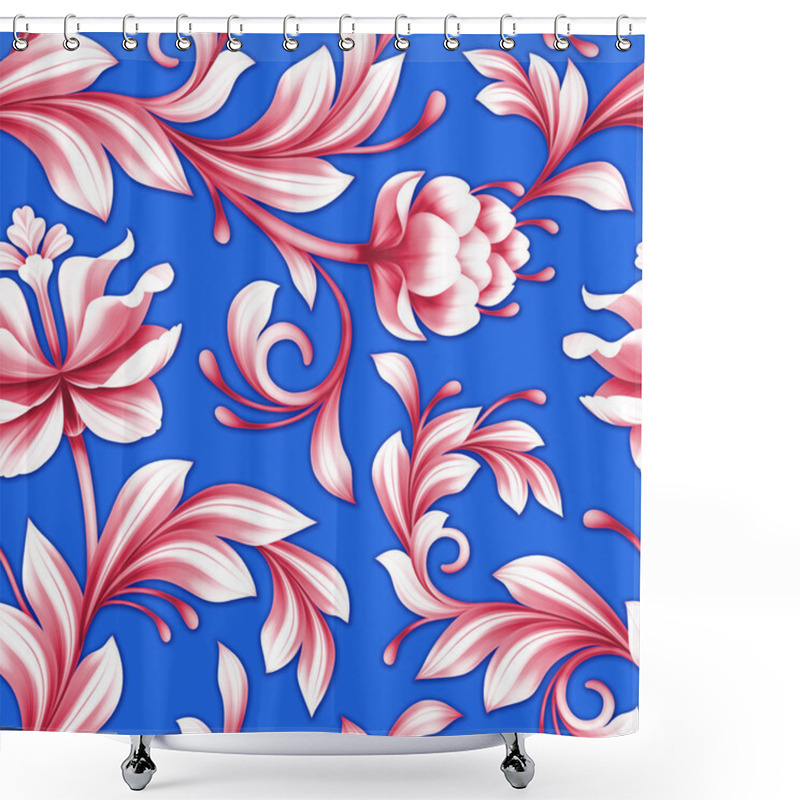 Personality  Abstract Seamless Floral Pattern, Red And Royal Blue Background Shower Curtains