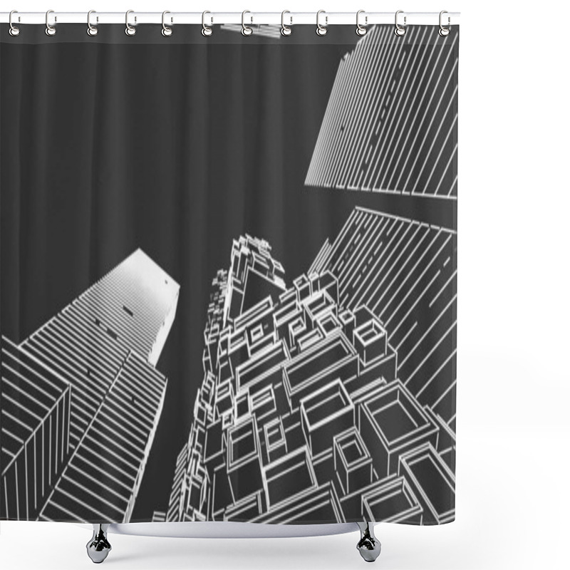 Personality  Modern Architecture The Scenery Of The City, High-rise Buildings, Lines That Show The Modern, Sketch Style. Illustration. Shower Curtains