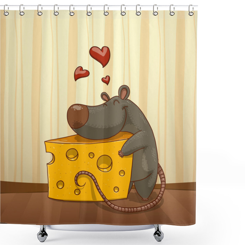 Personality  Mouse Hugging Cheese Shower Curtains