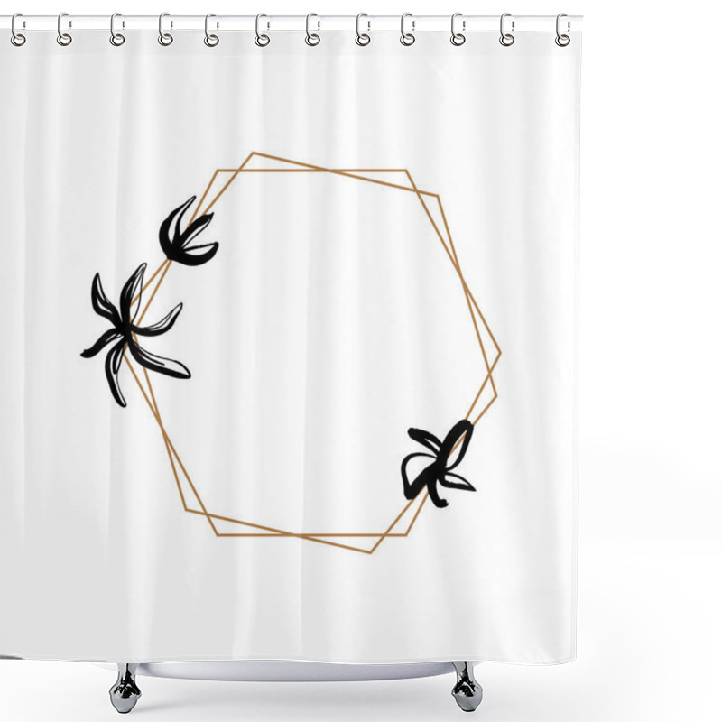 Personality  Floral Frame With Gold Lines And Ink Flower Clip Art Vector EPS Shower Curtains