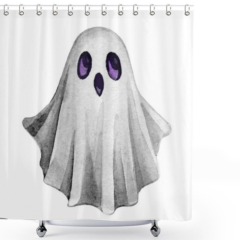 Personality  Cute Hand-drawn Black And White Ghost Illustration On A White Background, Featuring Soft Lines And A Charming, Whimsical Design Perfect For Halloween, Children's Themes, Or Spooky Decorations. Shower Curtains