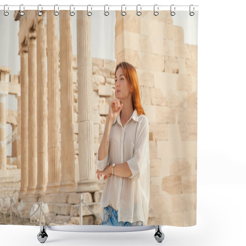 Personality  The Tourist Near The Acropolis Of Athens, Greece Shower Curtains