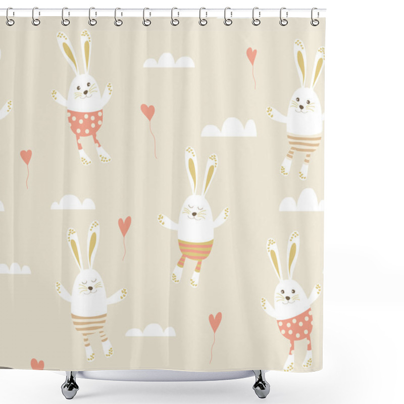 Personality  Romantic Seamless Pattern With Cute Rabbits In Love Shower Curtains