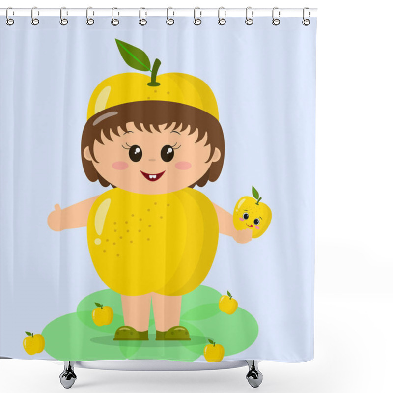 Personality  Baby In The Suit Of A Yellow Apple. Shower Curtains