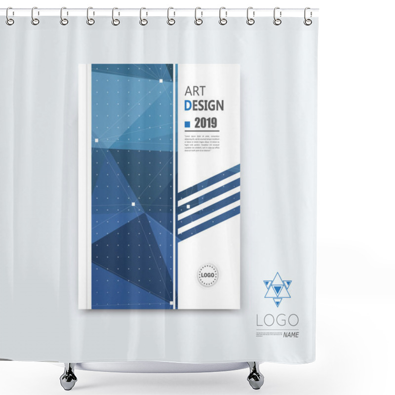 Personality  Abstract Composition, Blue Polygonal Stripe Font Texture, Square Part Construction, White A4 Brochure Title Sheet, Creative Figure Icon, Commercial Logo Surface, Firm Banner Form, EPS10 Flier Fiber Shower Curtains