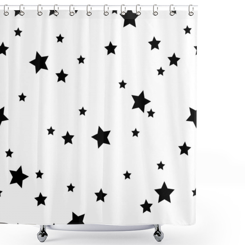 Personality  Seamless Pattern With Stars. Chaotic Elements. Abstract Geometric Background. Monochrome Vector Illustration. Texture For Print, Packaging, Textile, Wallpaper. Shower Curtains