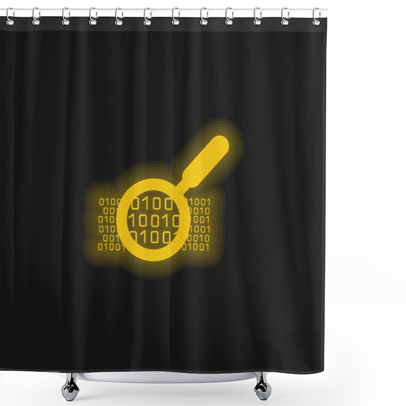 Personality  Binary Data Search Symbol Yellow Glowing Neon Icon Shower Curtains