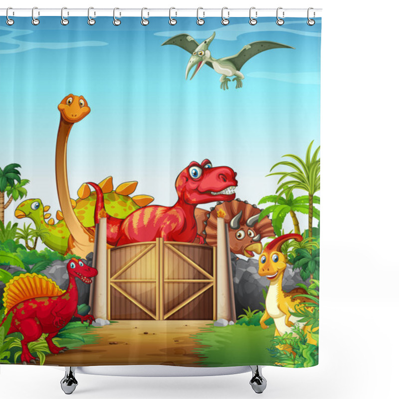 Personality  Dinosaurs In A Dino Park Shower Curtains