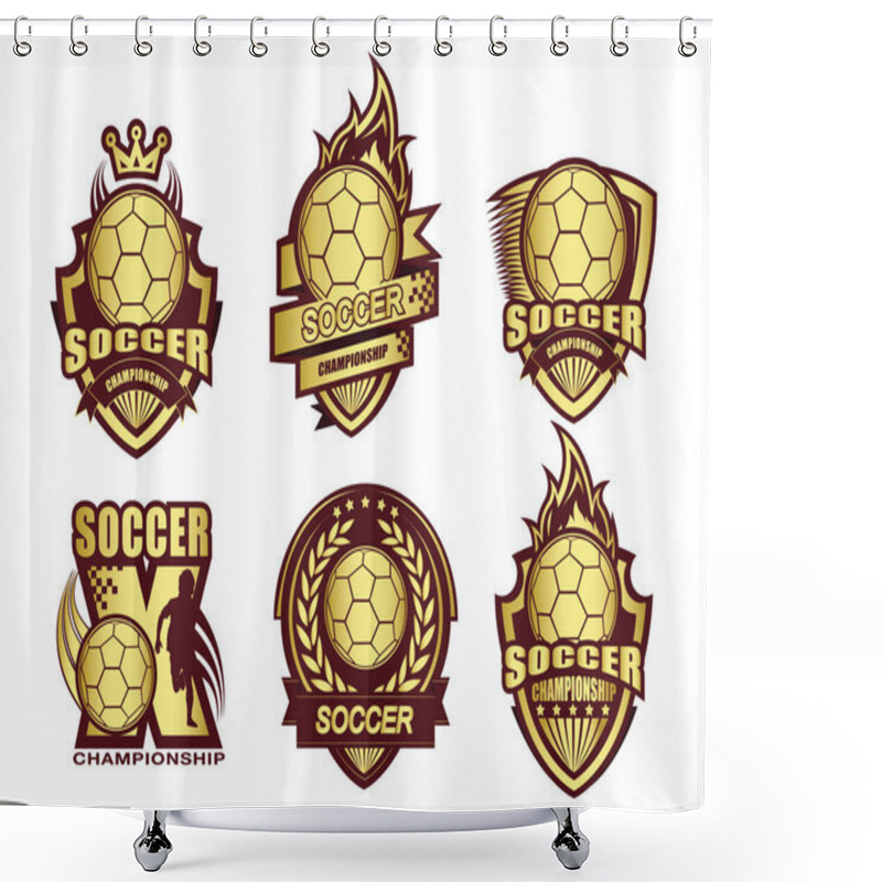 Personality  Illustration Of Golden Soccer Logo Set Shower Curtains