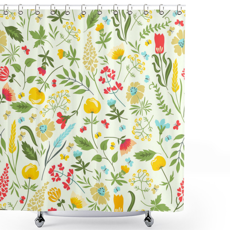 Personality  Pattern With Flowers, Herbs Shower Curtains