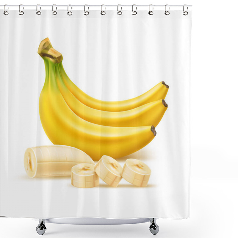 Personality  Vector Ripe Banana Bunch, Realistic Fresh Fruit Shower Curtains